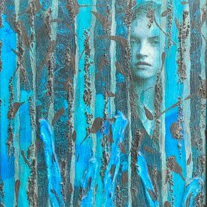 Woman of the Black Forest - Original Wall Art Mixed Media Painting 11"x14" Frame